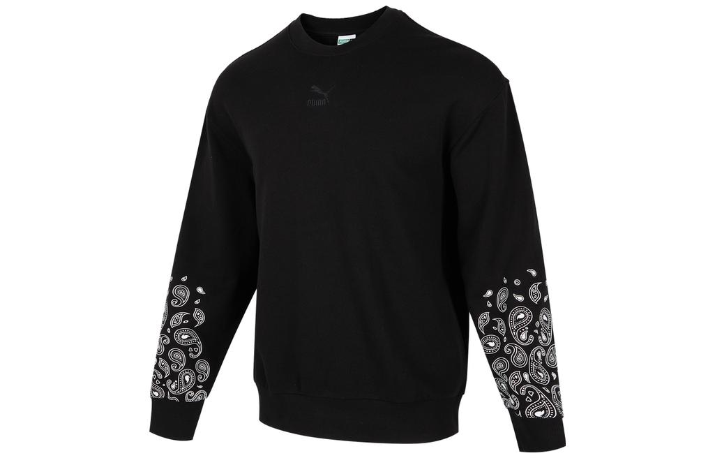 Puma Printed Cuff Crewneck Long-Sleeve Retro Sweatshirt Unisex Black 539522-01