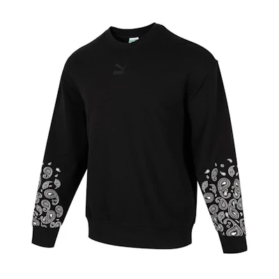 Puma Printed Cuff Crewneck Long-Sleeve Retro Sweatshirt Unisex Black 539522-01