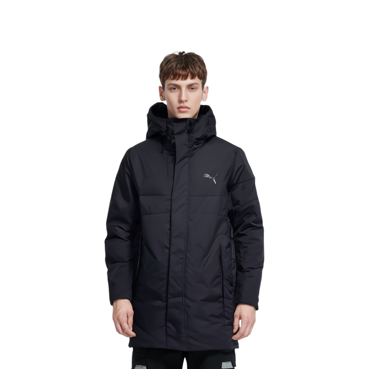 Shop PUMA 防護標誌黑色連帽羽絨外套 冬季戶外夾克. 848762-01