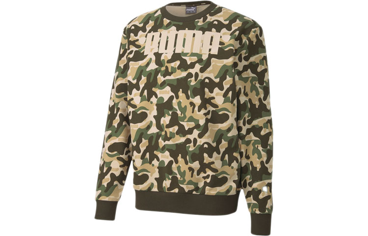 Puma Rebel Camo Logo Crewneck Sweatshirt Men’s Olive Green Casual Wear 582776-80