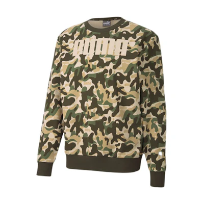 Puma Rebel Camo Logo Crewneck Sweatshirt Men’s Olive Green Casual Wear 582776-80