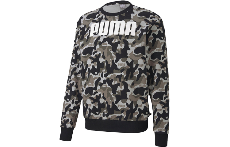 Puma Rebel Camo Logo Printed Crewneck Sweatshirt Black Casual Wear 582776-01