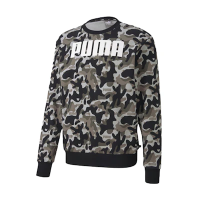 Puma Rebel Camo Logo Printed Crewneck Sweatshirt Black Casual Wear 582776-01