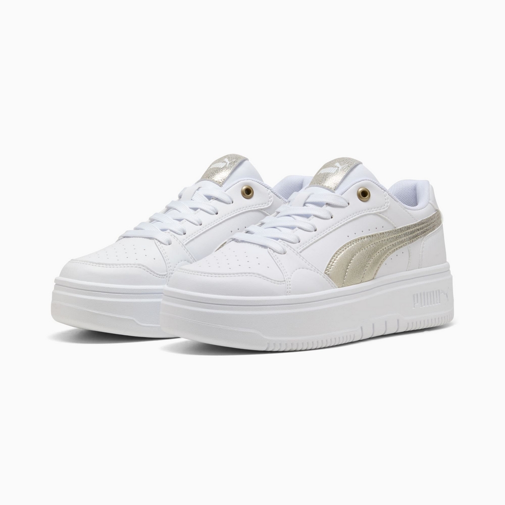 Order Puma Rebound Femme Low Metallic White Casual Shoes 40606301
