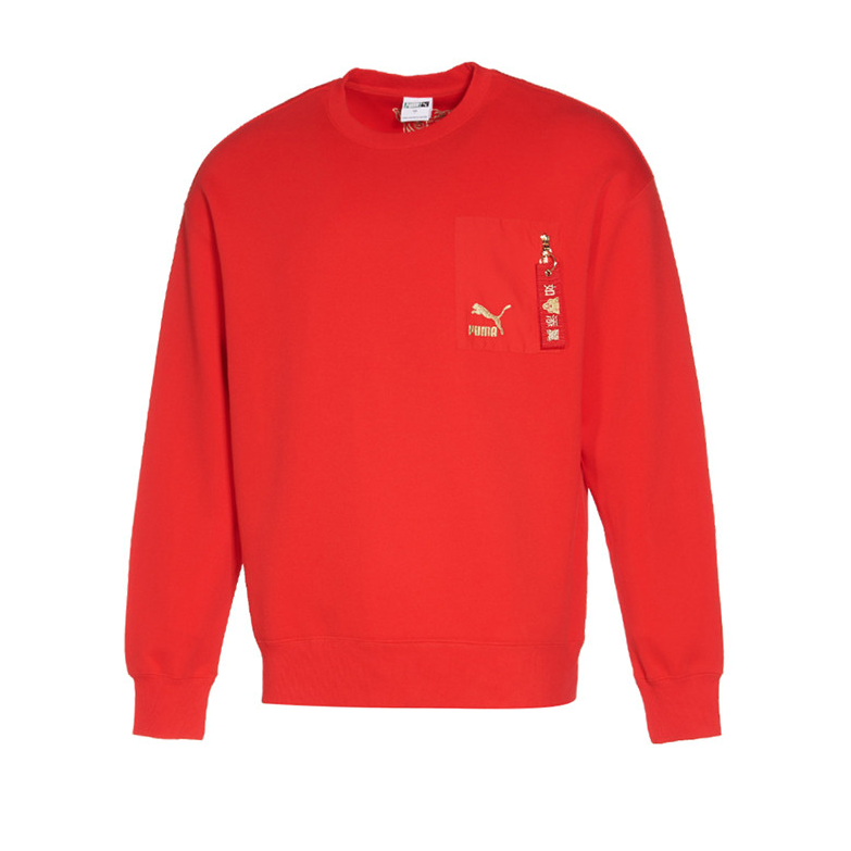Puma Red Oversized Embroidered Crewneck Sweatshirt Unisex Casual Long Sleeve 536578-11