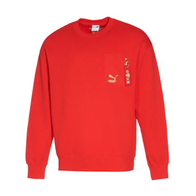 Puma Red Oversized Embroidered Crewneck Sweatshirt Unisex Casual Long Sleeve 536578-11