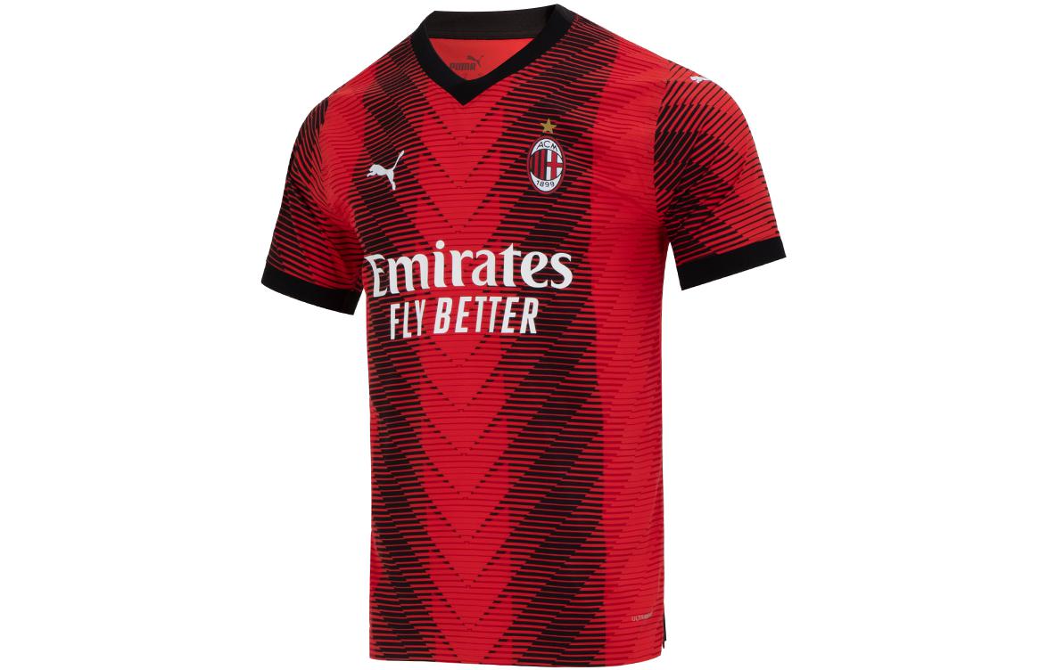 Puma Red V-Neck Soccer Jersey with Letter Logo Print. 770382-01