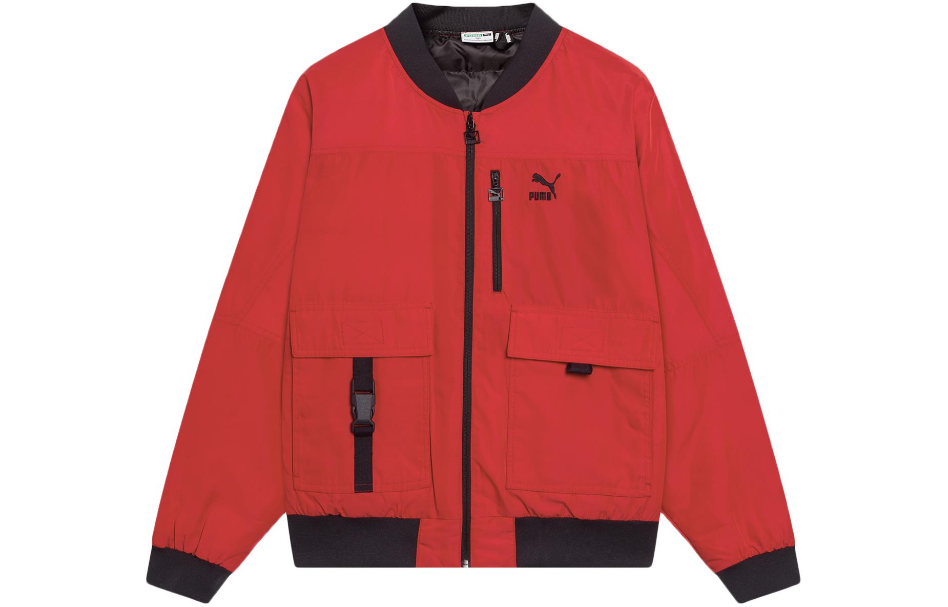 Puma Red Zip-Up Logo Print Baseball Collar Jacket 535584-11