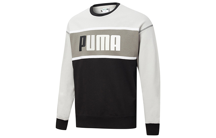 Puma Retro Block Crewneck Sweatshirt Black Grey Casual Sportswear 530710-01