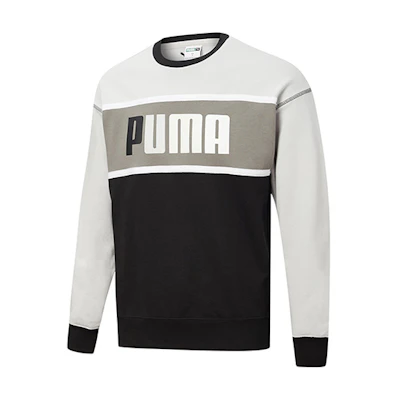 Puma Retro Block Crewneck Sweatshirt Black Grey Casual Sportswear 530710-01