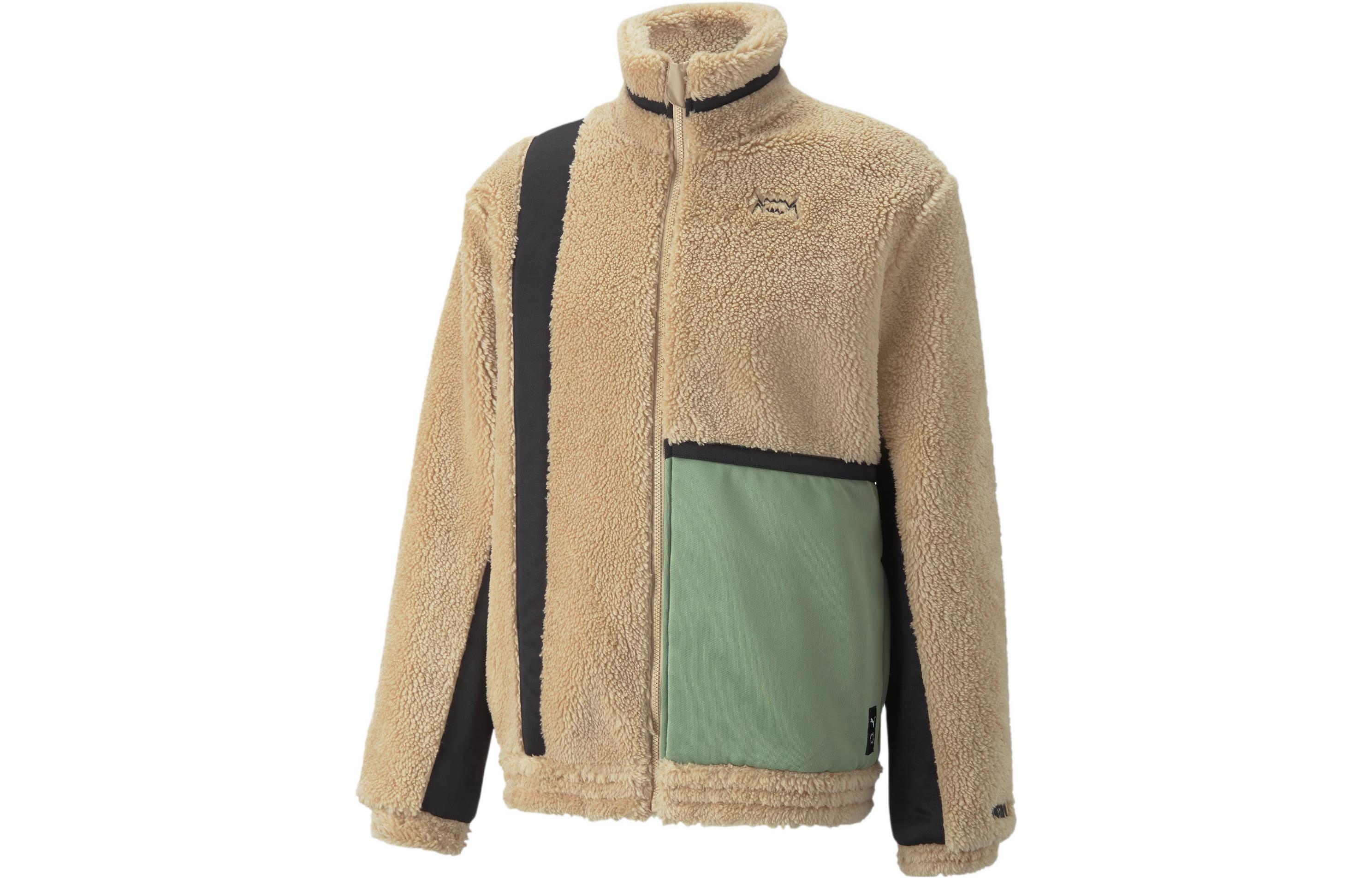 Puma Retro Brown-Green Logo Embroidered Track Jacket for Men 536131-01