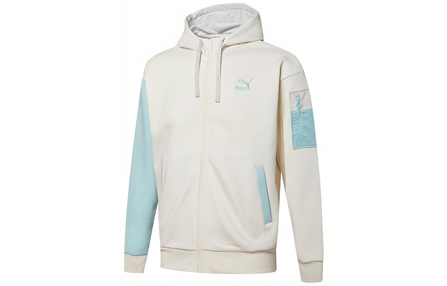 Puma Retro Colorblock Knit Logo Hoodie Jacket White - 534813-93