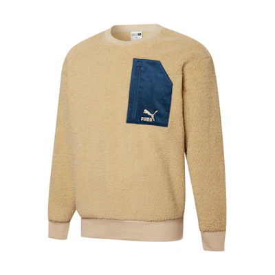 Puma Retro Crewneck Fleece Sweatshirt Khaki Vintage Style Pullover 534814-12