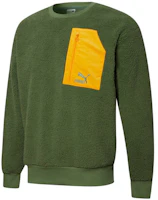 Puma Retro Crewneck Green Fleece Sweatshirt with Colorblock Pocket - 534814-67 Puma Retro Crewneck Green Fleece Sweatshirt with Colorblock Pocket - 534814-67
