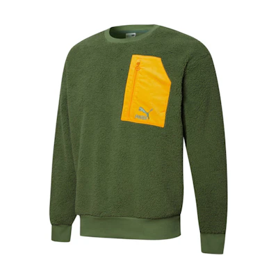 Puma Retro Crewneck Green Fleece Sweatshirt with Colorblock Pocket - 534814-67