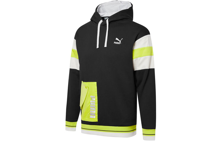 Puma Retro Hoodie Black Embroidered Logo Colorblock Sportswear 534679-01