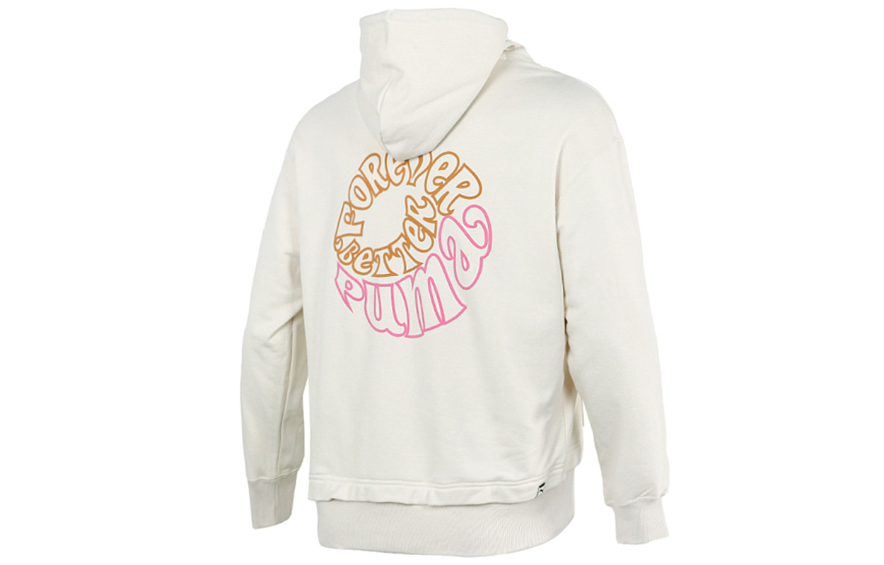 Puma Retro Hoodie with Back Logo Print in Cream White 533038-73