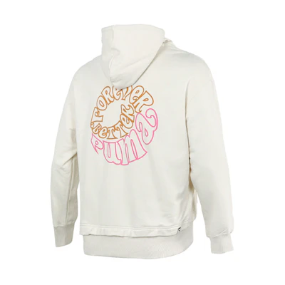 Puma Retro Hoodie with Back Logo Print in Cream White 533038-73