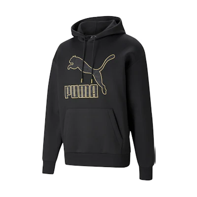 Puma Retro Hoodie with Logo Print, Drawstring, Black Casual Style 534408-01