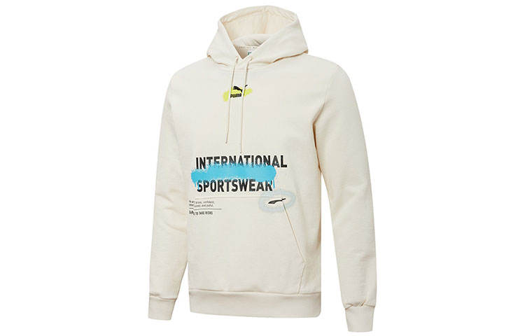 Puma Retro Hoodie with Logo Print in Ivory White 536305-65