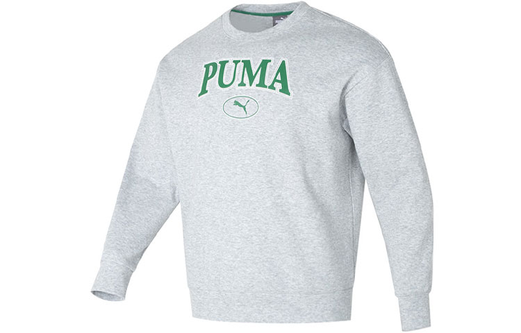 Puma Retro Logo Print Sweatshirt Unisex - Gray Crewneck Fitness Pullover 682929-04