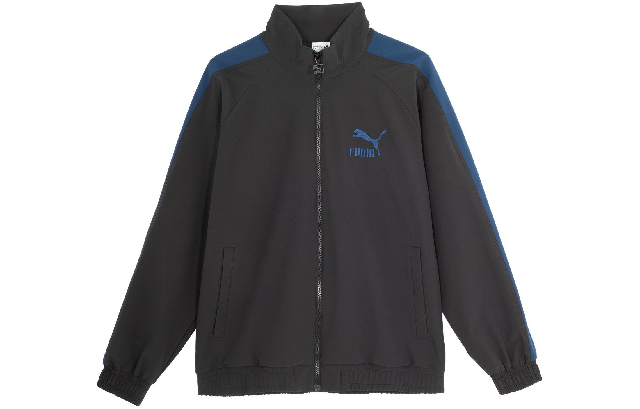 Puma Retro Logo Stand Collar Colorblock Zip Jacket Unisex - Black 628203-01