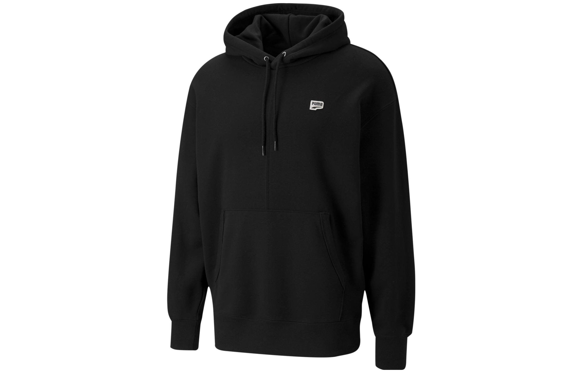 Puma Retro Style Logo Print Black Hoodie with Drawstring 533040-01