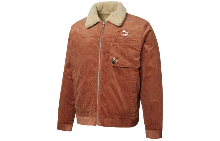 Puma Reversible Corduroy Sherpa Jacket with Embroidered Logo Brown Retro Style 534751-17