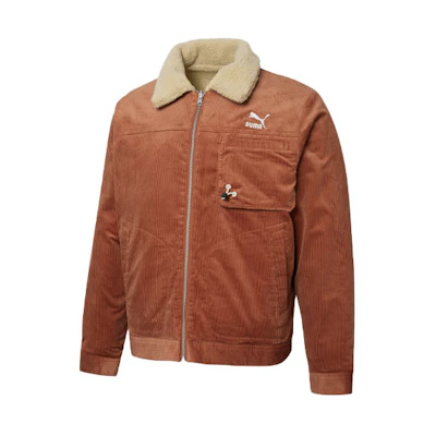 Puma Reversible Corduroy Sherpa Jacket with Embroidered Logo Brown Retro Style 534751-17