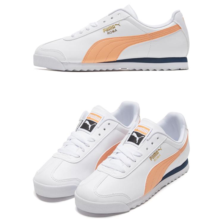 Shop 푸마 로마 베이직+ 화이트/오렌지 (Puma Roma Basic+ 화/오) 369571-12