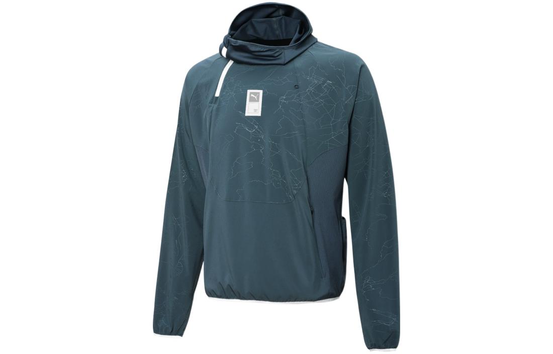 Puma Run First Mile Woven Jacket Gray Blue Hooded Casual Sportswear 521409-42