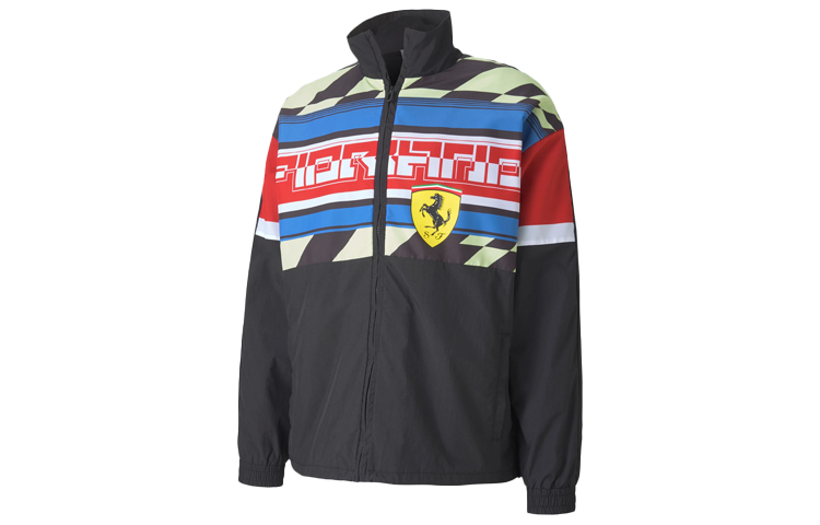 Puma Scuderia Ferrari Black Retro Track Jacket with Loose Fit and Zip Collar 596137-02