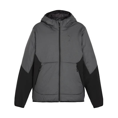 PUMA Seasons Hybrid Primaloft Running Jacket Gray Black Colorblock. 524110-01