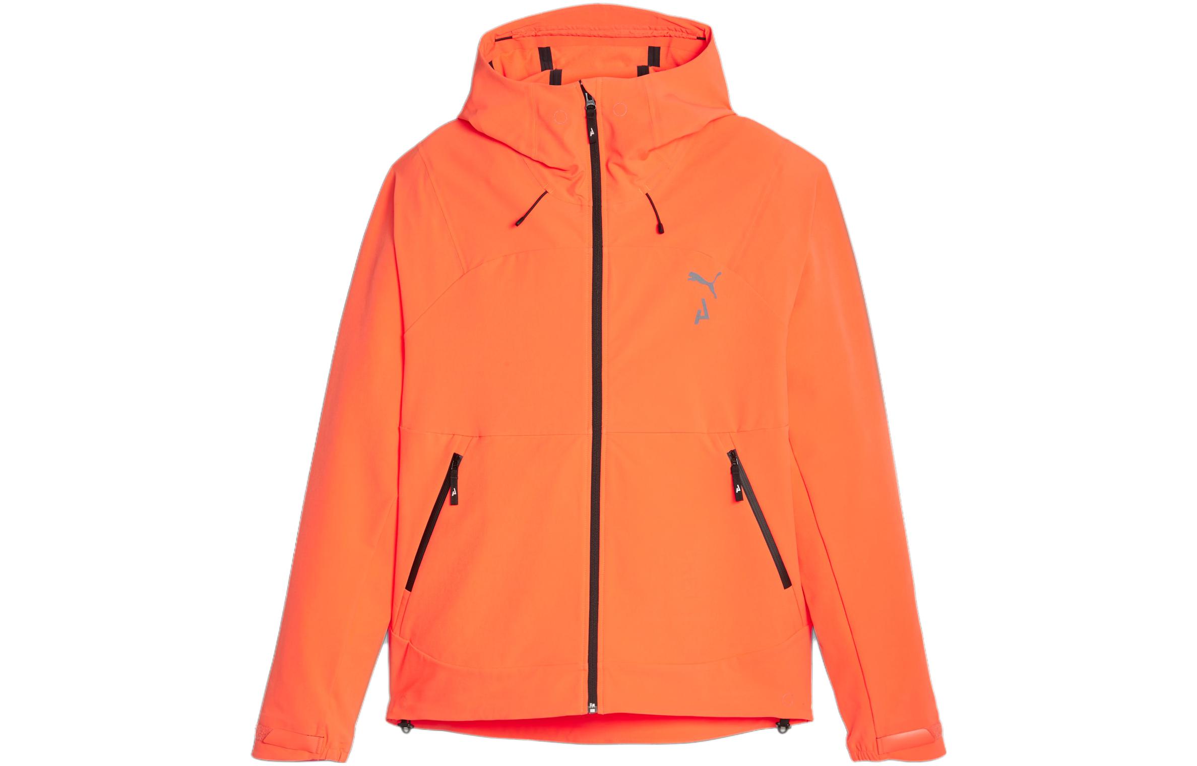 Puma SEASONS Orange Hooded Softshell Running Jacket with Logo Print 524108-60