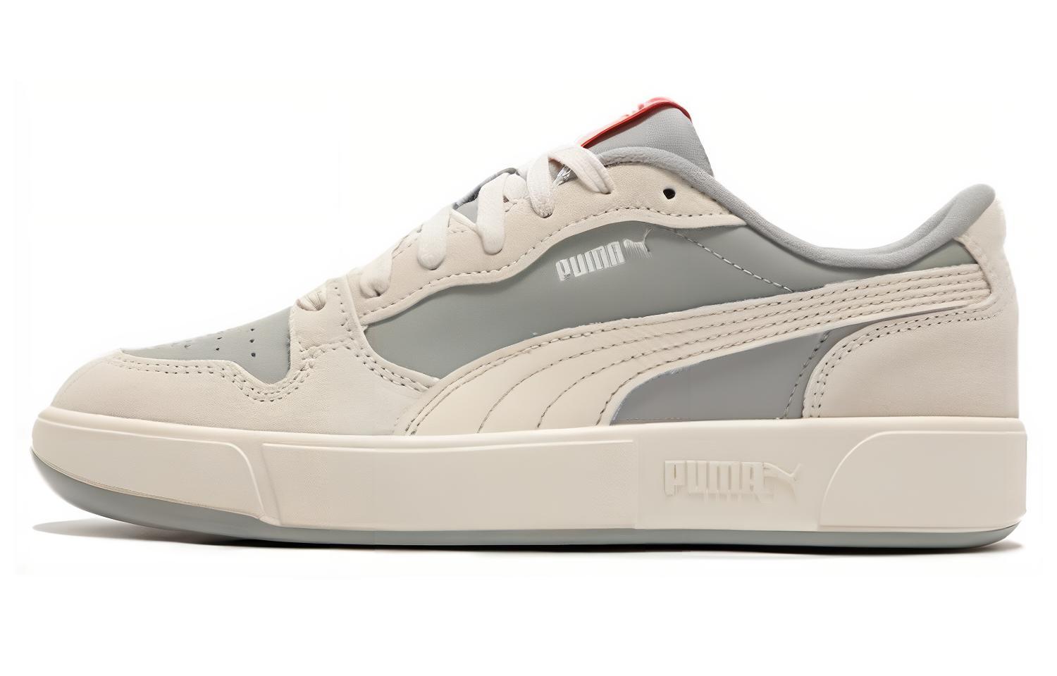 Puma Sky LX Gray Leather Suede Low-Top Casual Sneakers . 394210 Smoke GREY-Almond-Toffee Color-Red-04