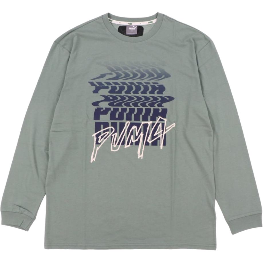 Puma Smoke Green Crewneck Sweatshirt with Letter Graphic Print 678879-44