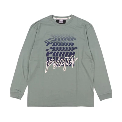 Puma Smoke Green Crewneck Sweatshirt with Letter Graphic Print 678879-44