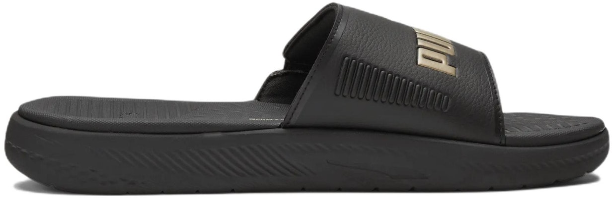 푸마 소프트라이드 슬라이드 '블랙/골드' 382111-12 Order 푸마 소프트라이드 슬라이드 '블랙/골드' 382111-12