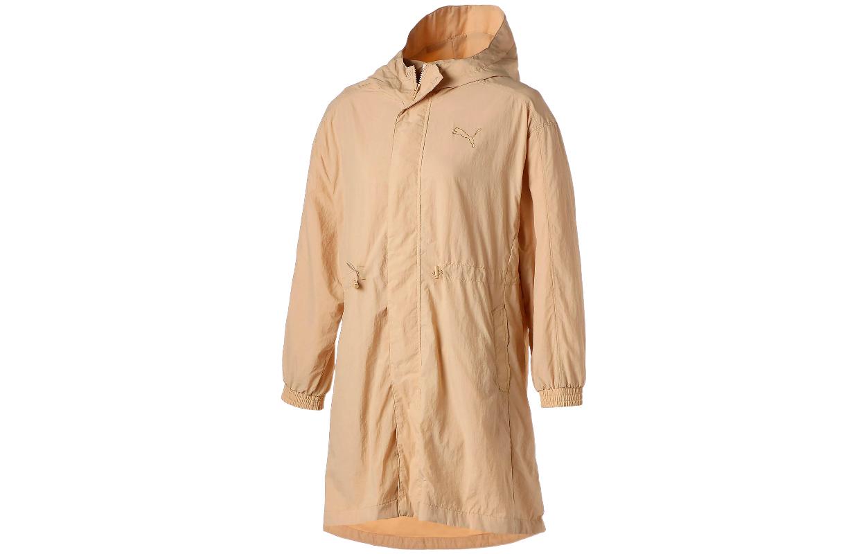 Puma Solid Color Hooded Drawstring Waist Mid-Length Jacket - Brown 671890-67