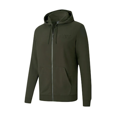 Puma Solid Color Printed Zip-Up Hoodie Jacket in Dark Green 585216-70