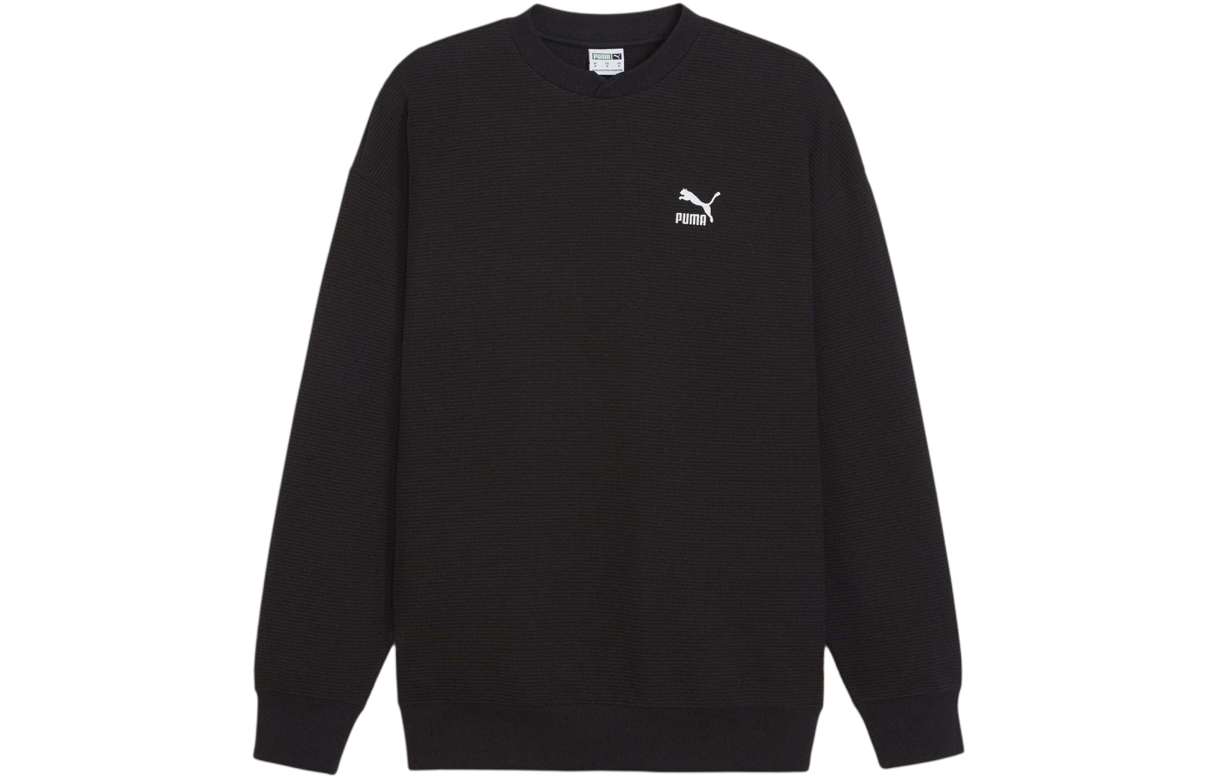 Puma Solid Color Waffle Textured Long Sleeve Sweatshirt Black 624253-01