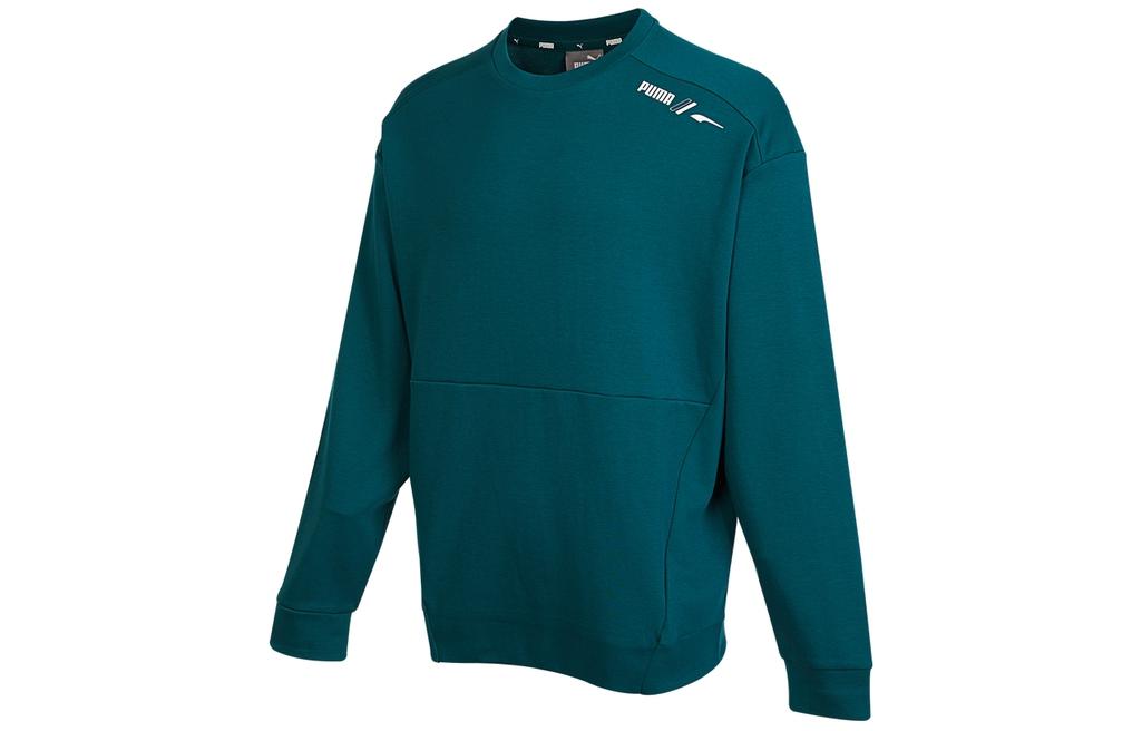 Puma Solid Green Crewneck Sweatshirt with Logo Print 672474-24