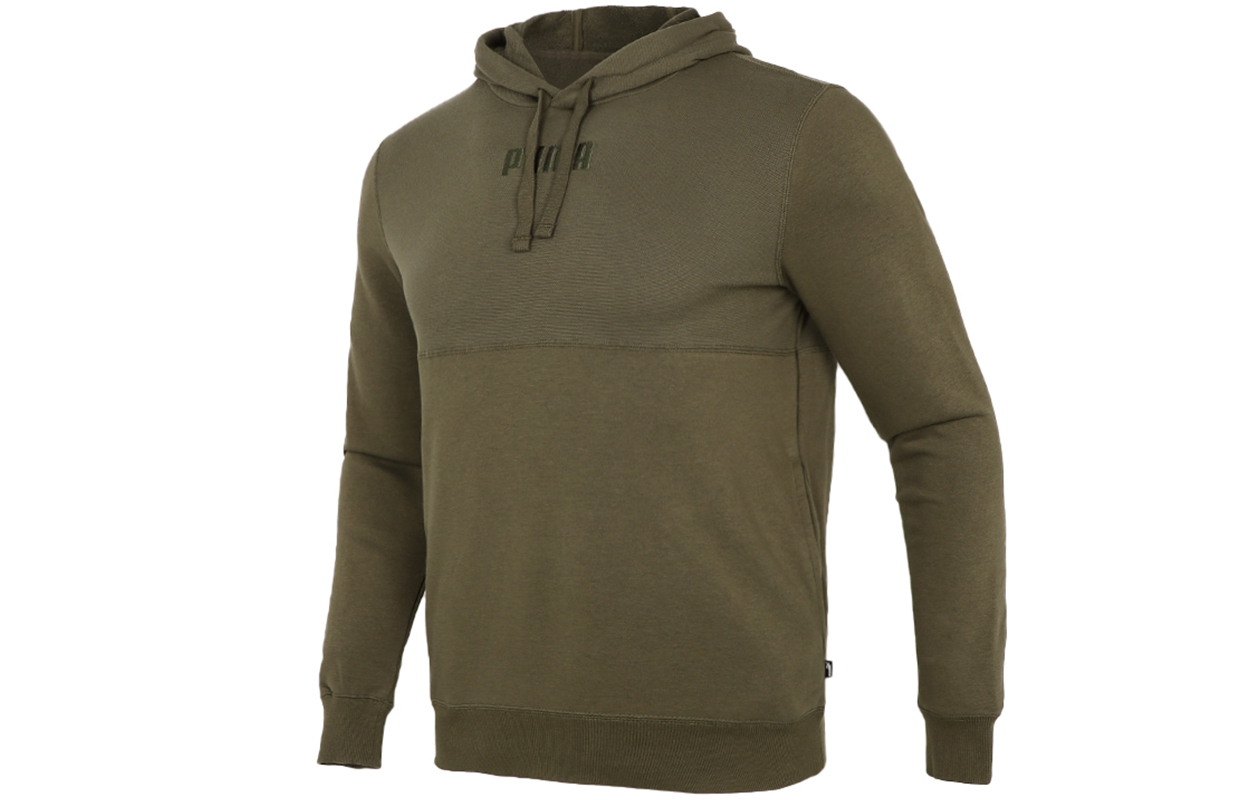 Puma Solid Knit Pullover Hoodie with Drawstring - Army Green 846413-44