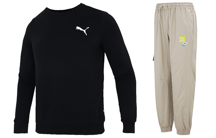Puma Solid Logo Print Casual Knit Breathable Crewneck Pullover Tracksuit 589034-51+536090-64