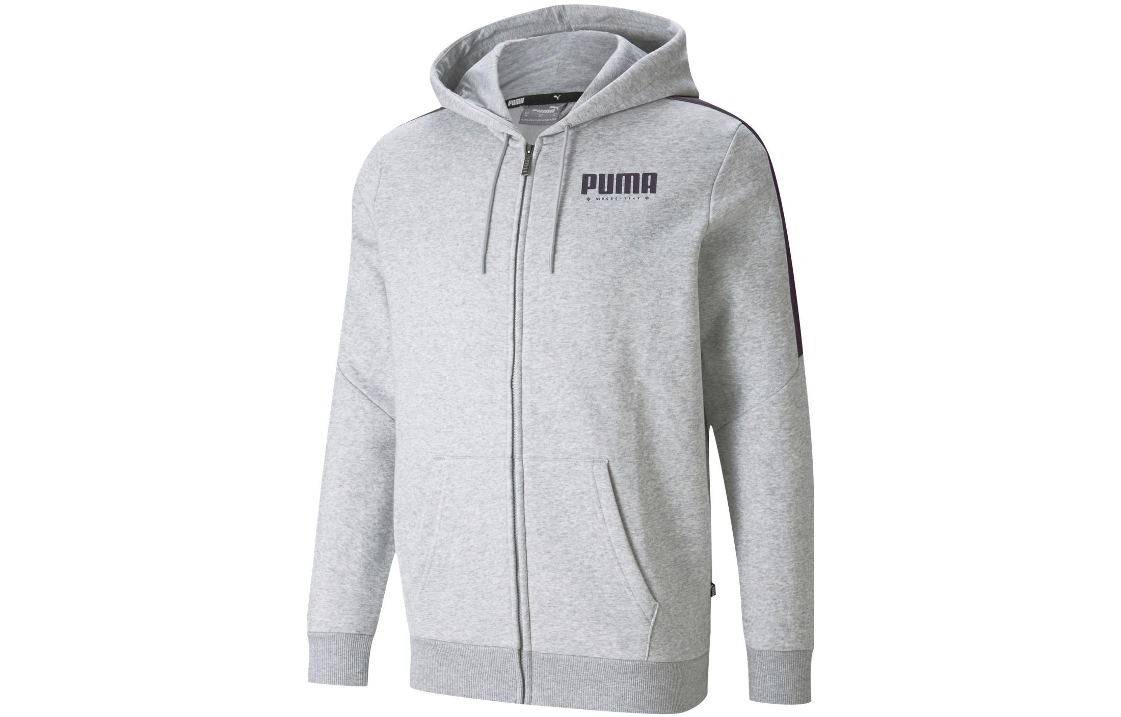 Puma Solid Logo Print Drawstring Hoodie Jacket - Gray 848241-04