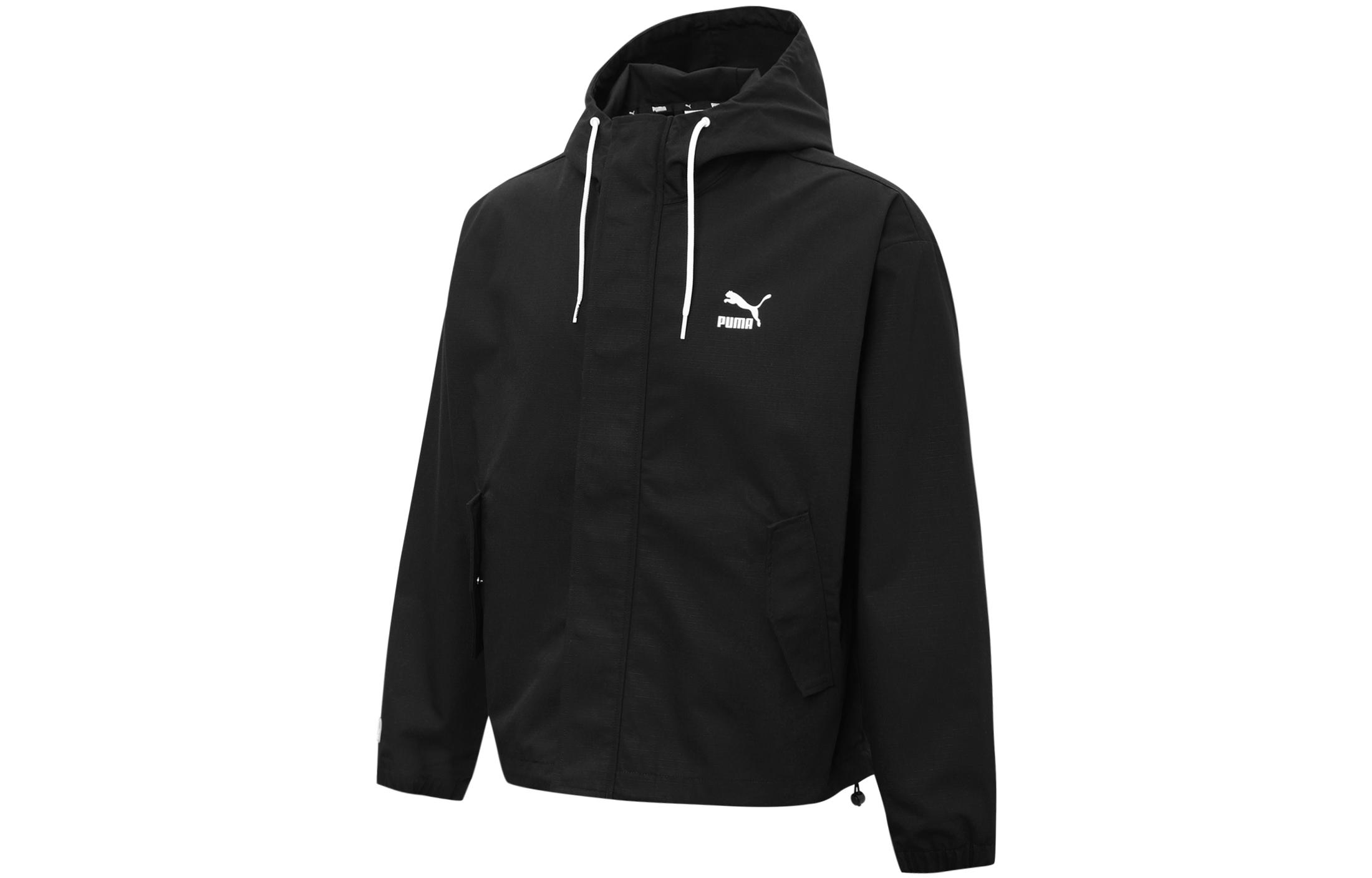 Puma Solid Logo Print Drawstring Hoodie Jacket Black Unisex Fall Edition 537523-01