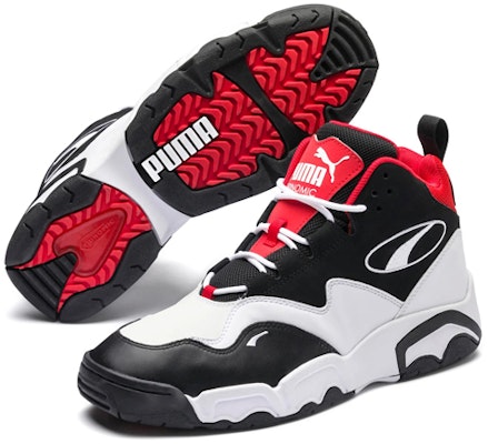 PUMA Source 減震防滑耐磨 高幫 復古籃球鞋 男女同款 黑白紅 Lookbook PUMA Source 減震防滑耐磨 高幫 復古籃球鞋 男女同款 黑白紅