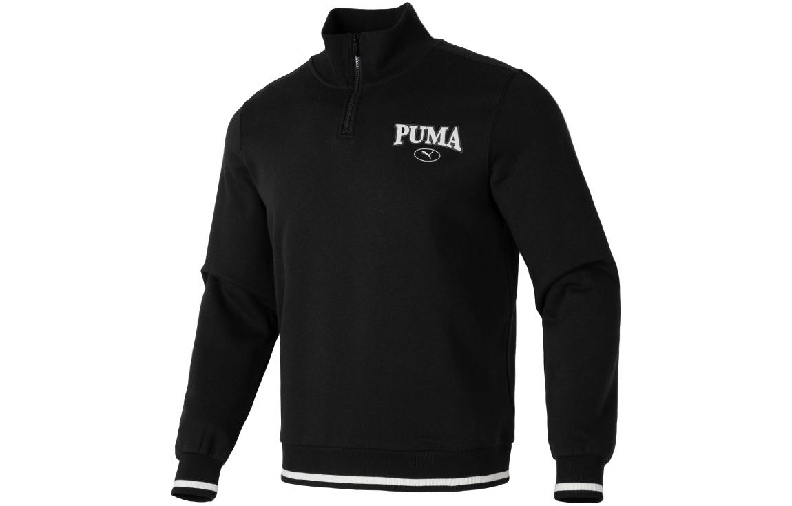Puma Sports Sweatshirt Half-Zip Logo Print Fleece Black Long Sleeve Pullover 681527-01