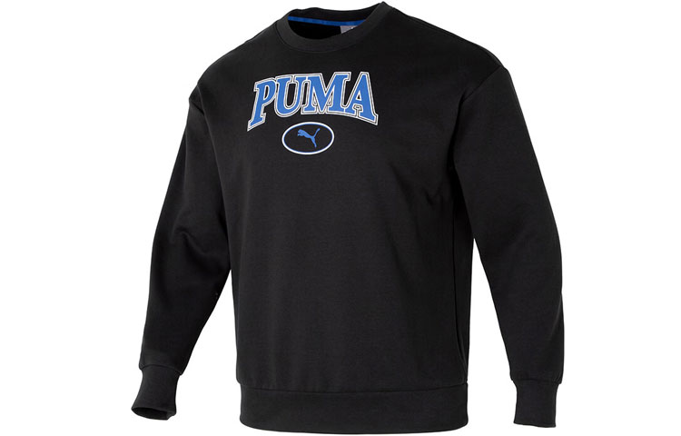 Puma Squad Logo Print Knit Crewneck Sweatshirt Unisex Black 682929-01