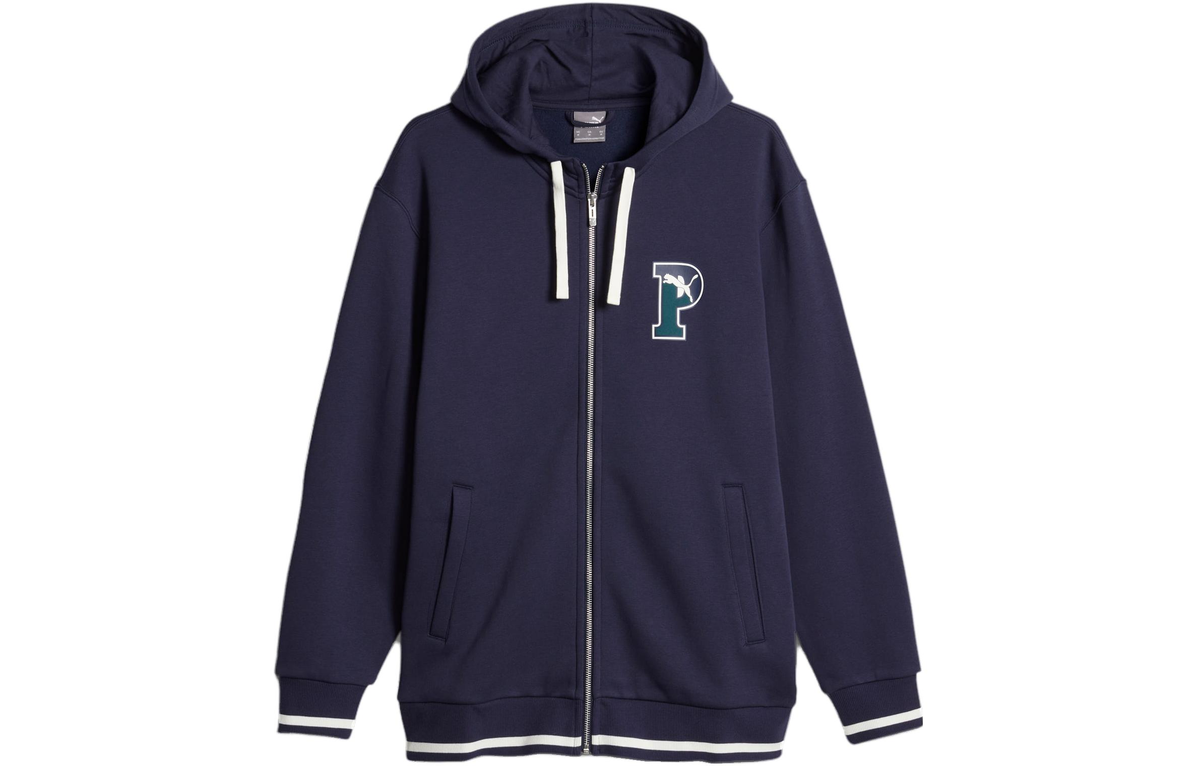 Puma SQUAD Navy Zip Hoodie Casual Loose-Fit Letter Print Long Sleeve 676789-06